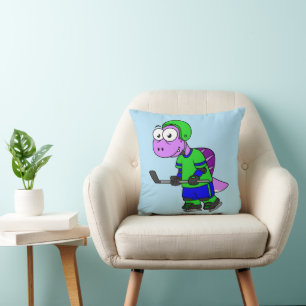 Almofada Ilustração De Um Jogador De Hockey Com Espinossaur