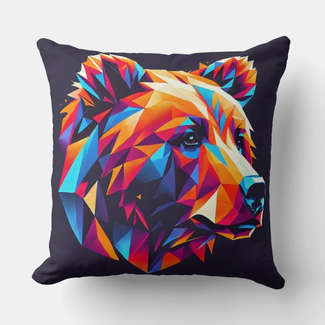 Almofada Ilustração de Urso Geométrico Vibrante (Frente)