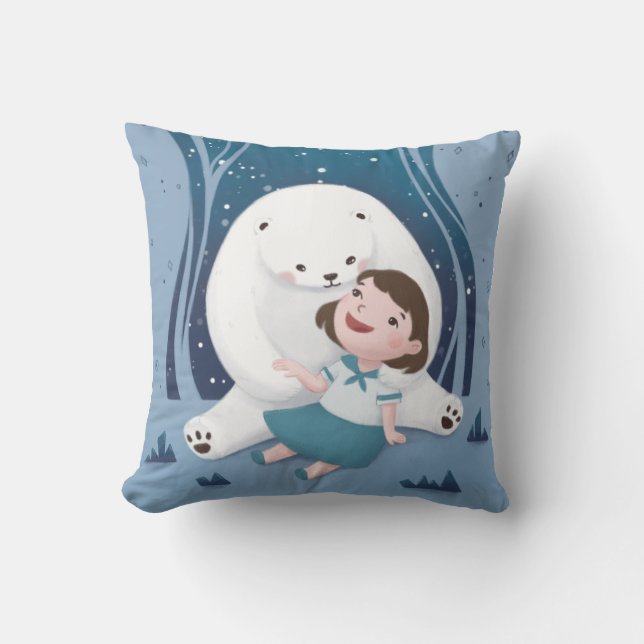 Almofada Ilustração de Urso Polar e Criança (Frente)