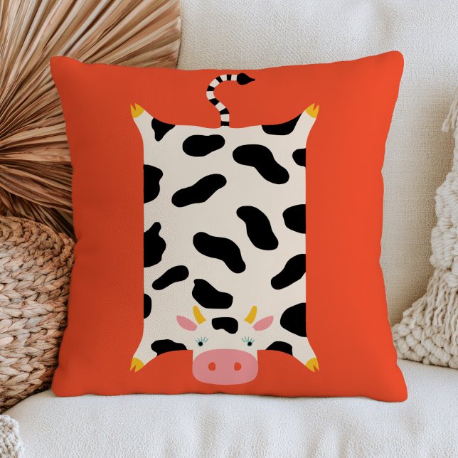 Almofada Ilustração de Vaca Fofa em Laranja Queimado Excênt (Criador carregado)