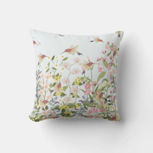 Almofada Ilustração de Vintagem de Jardim Floral de Humming
