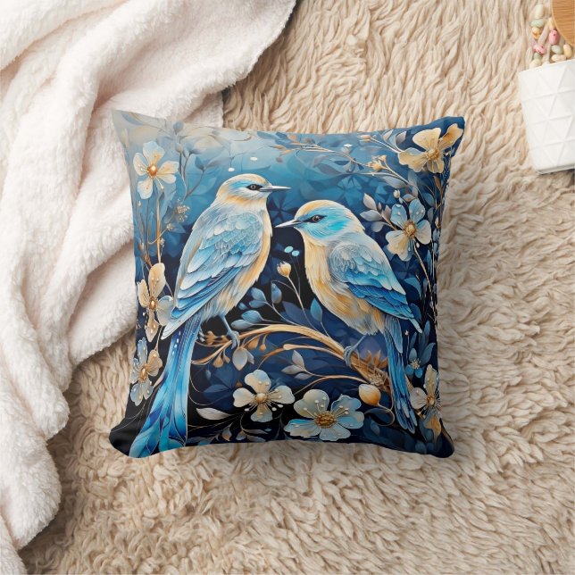 Almofada Ilustração Decorativa Pássaros e Flores (Cobertor)