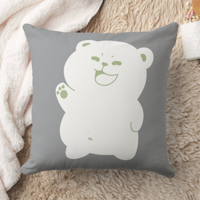Almofada Ilustração Digital de Urso Simpático Acenando (Cobertor)