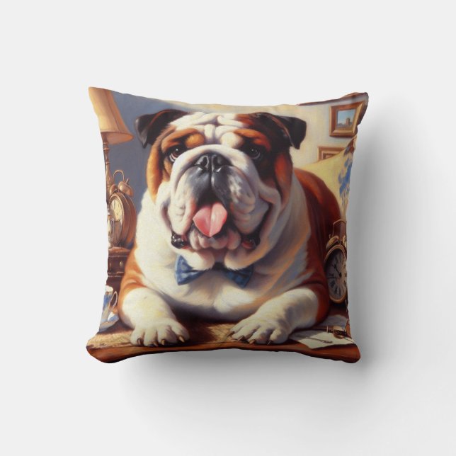 Almofada Ilustração do Bulldog Inglês Vintage (Frente)