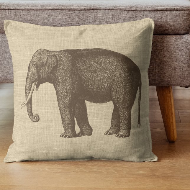 Almofada Ilustração do Elefante Vintage em Burlap (Criador carregado)