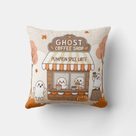 Almofada Ilustração do Fantasma Barista do Halloween Kawaii
