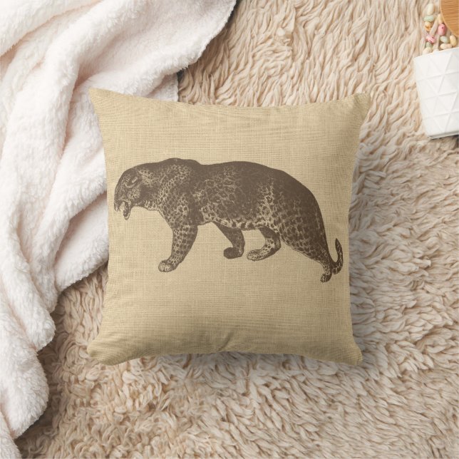 Almofada Ilustração do Leopardo Vintage em Burlap (Cobertor)