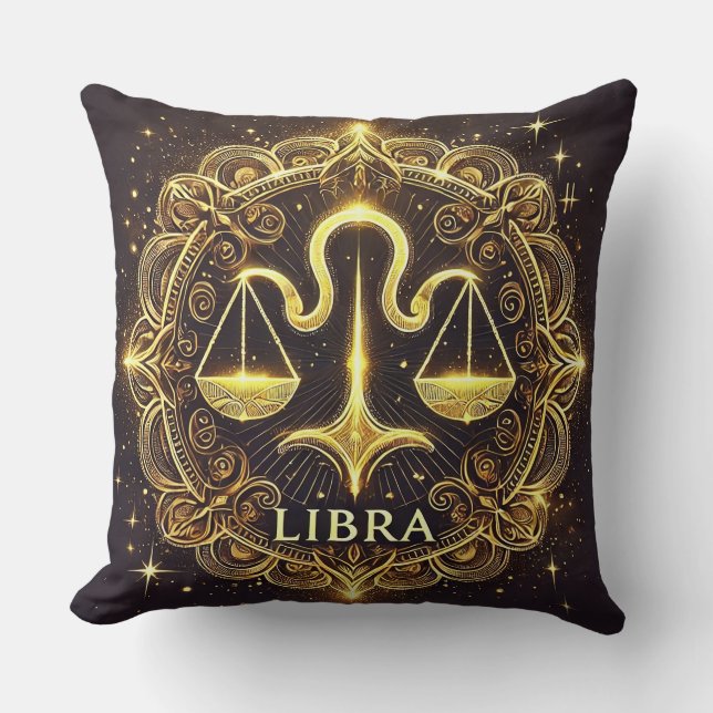 Almofada Ilustração do Signo Zodíaco Libra Dourada (Frente)