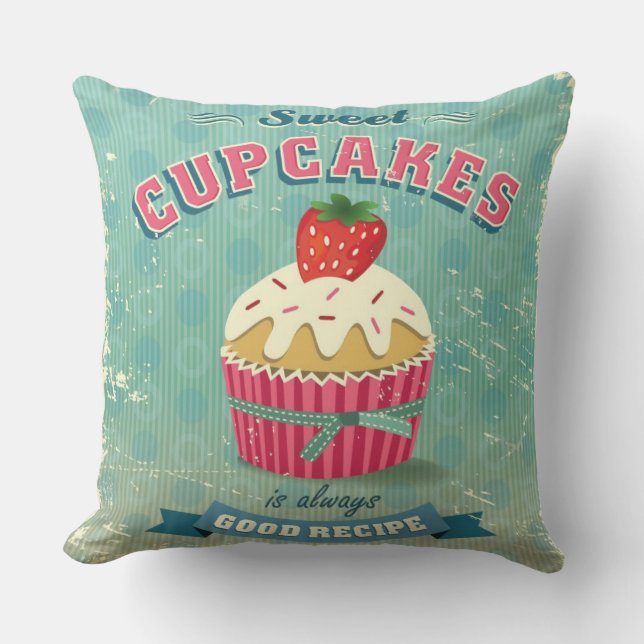 Almofada Ilustração do sinal dos cupcakes do vintage (Frente)