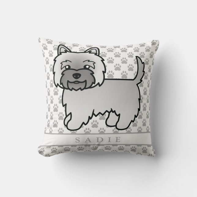Almofada Ilustração e Nome do Cão Terrier Gray Cairn (Frente)