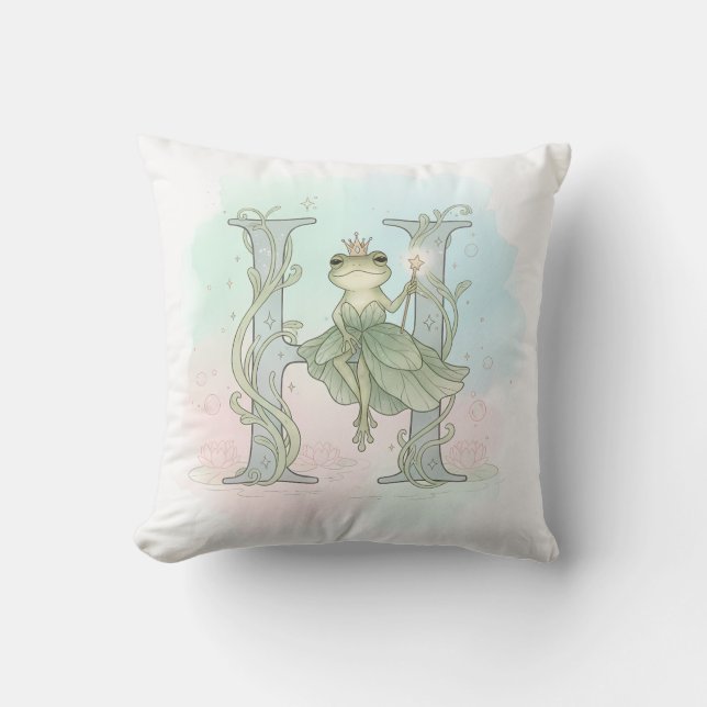 Almofada Ilustração em Aquarela da Princesa Sapo com a Letr (Frente)