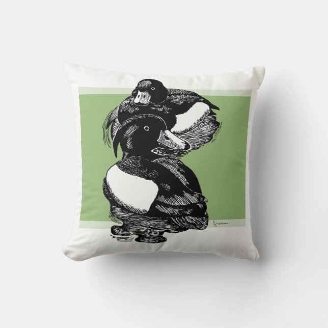 Almofada Ilustração em preto e branco de patos-crestados (Frente)