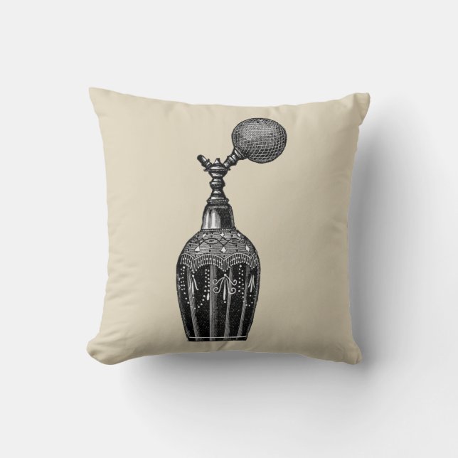 Almofada ilustração em preto e branco, frasco de perfume, (Frente)
