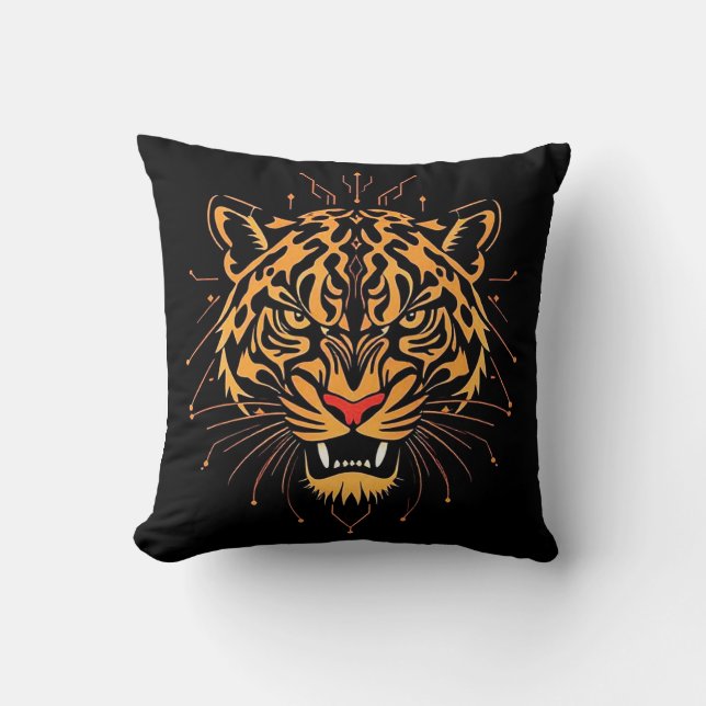 Almofada Ilustração estilizada da cabeça de um tigre, (Frente)