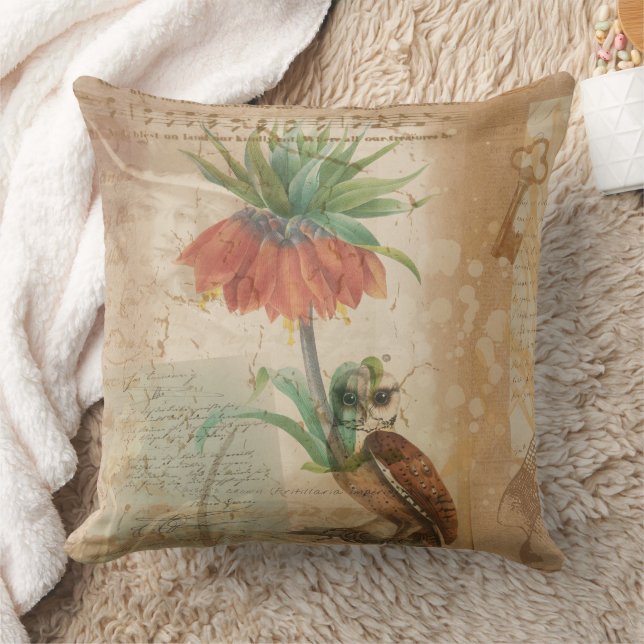 Almofada Ilustração Floral Botânica Vintage (Cobertor)