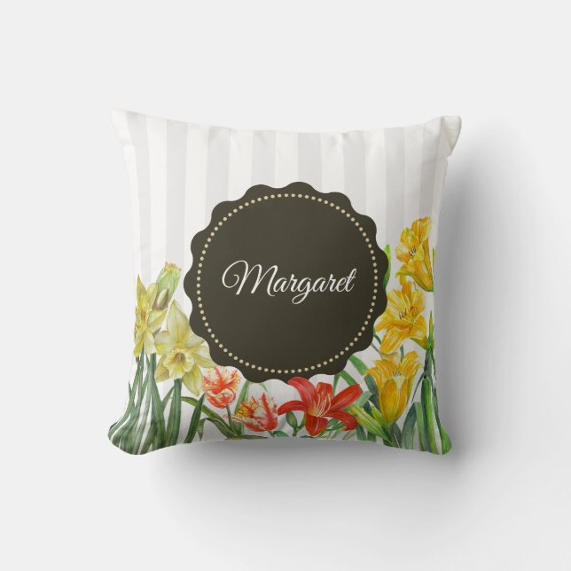 Almofada Ilustração Floral das Flores de Mola de Água (Frente)