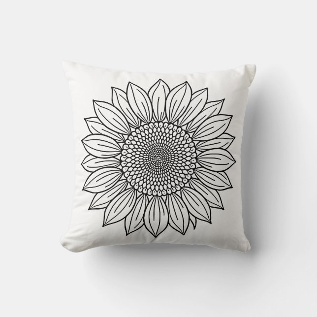 Almofada Ilustração Floral de Girassol em Linha  (Frente)