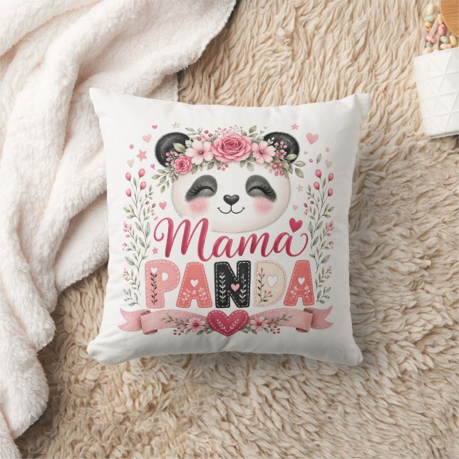 Almofada Ilustração Floral Rosa da Mamãe Panda Maternidade (Cobertor)