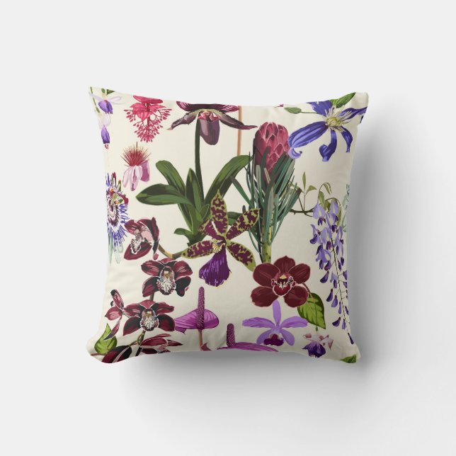 Almofada Ilustração floral tropical com flores. (Frente)