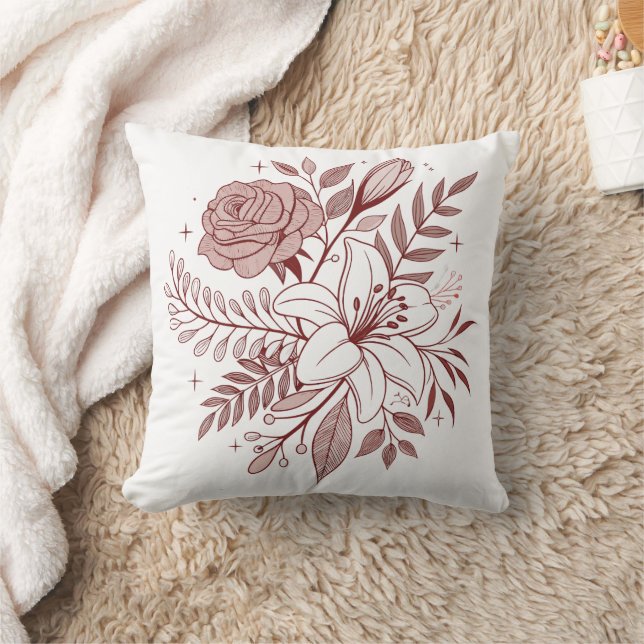 Almofada Ilustração Floral Vintage Boho (Cobertor)