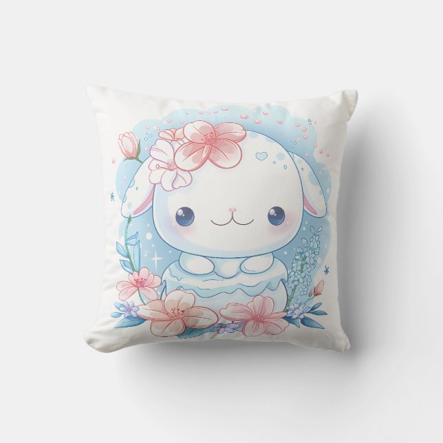 Almofada Ilustração Fofa de Coelho Chibi (Frente)