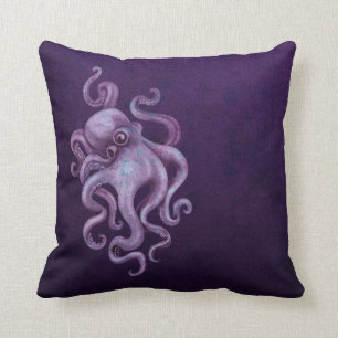 Almofada Ilustração gasta do polvo do vintage - roxo