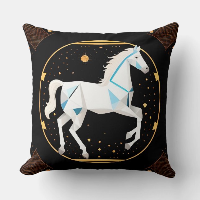Almofada Ilustração Geométrica Abstrata de Cavalo Branco (Frente)
