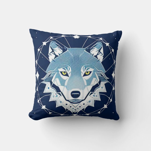 Almofada Ilustração Geométrica de um Lobo (Frente)