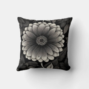 Almofada Ilustração Intrata Floral a Preto e Branco