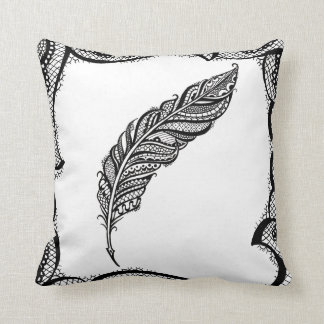 Almofada Ilustração intrincada nervosa & chique da pena do