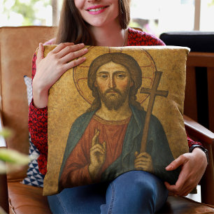 Almofada Ilustração Medieval Trabalho de arte Jesus Espirit