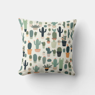 Almofada Ilustração Mínima Verde de Cactus Cute de Padrão