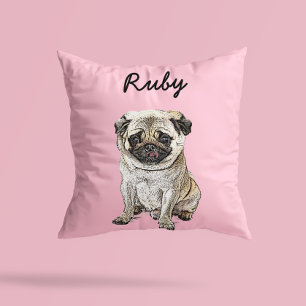 Almofada Ilustração Moderna do Cão Pug Adicionar Nome