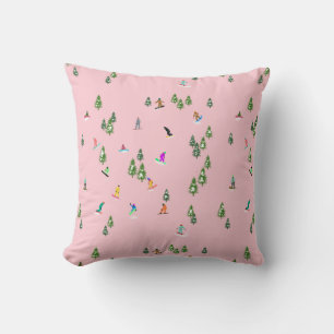 Almofada Ilustração rosa de Snowboarders