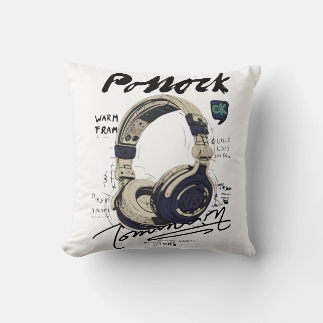 Almofada Ilustração Urbana de Headphone Retro Vibe (Frente)