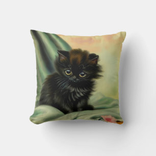 Almofada Ilustração Vintage Black Kitten