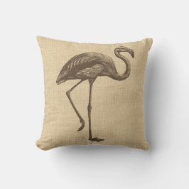 Almofada Ilustração Vintage Flamingo em Burlap