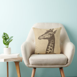 Almofada Ilustração Vintage Giraffe em Burlap