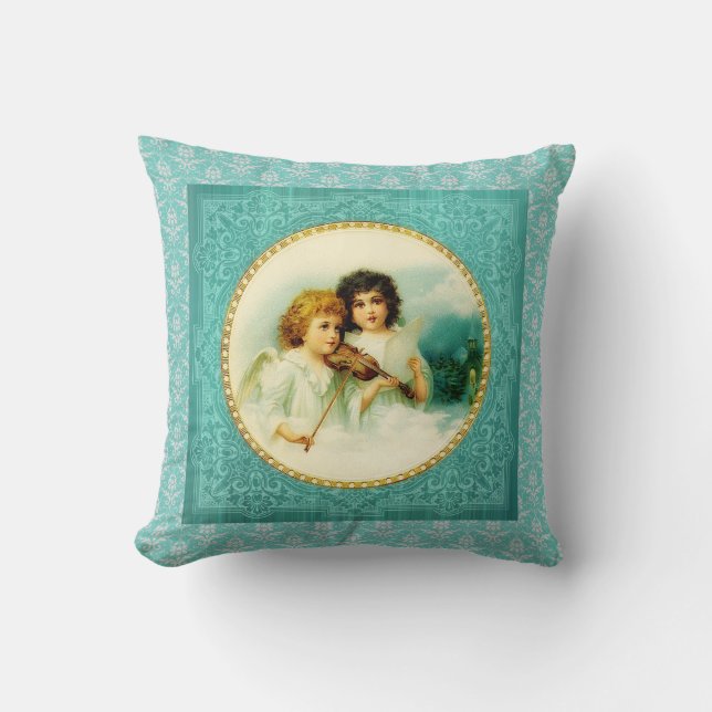 Almofada Imagem Azul de Anjos Musicais (Frente)