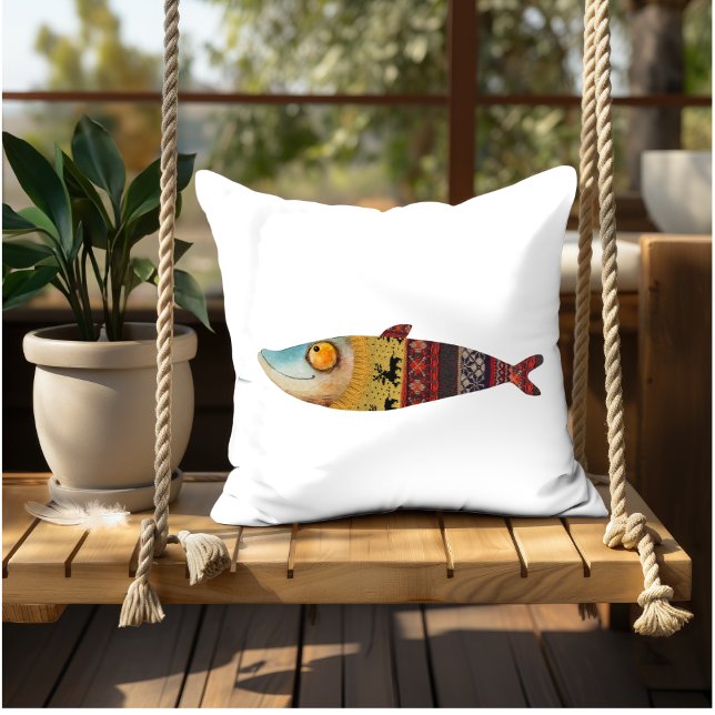 Almofada Imagem de peixe engraçado, arte decorativa de inte (Criador carregado)