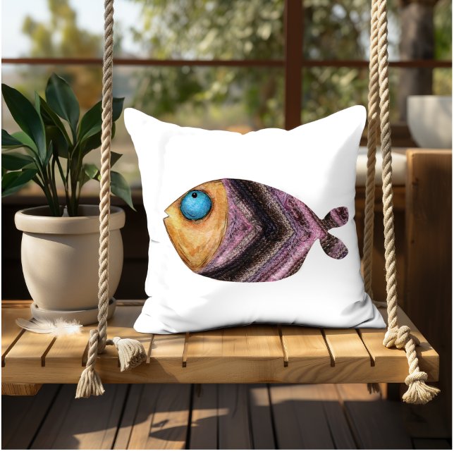 Almofada Imagem de peixe engraçado, arte decorativa de inte (Criador carregado)