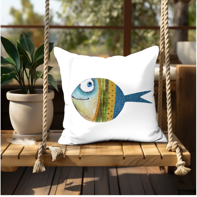 Almofada Imagem de peixe engraçado, arte decorativa de inte (Criador carregado)