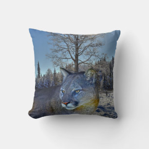 Almofada Imagem de Vida Selvagem de Leão e Árvore de Cougar