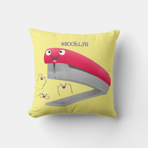 Almofada Imagem do desenho animado vermelho-feliz grampeado