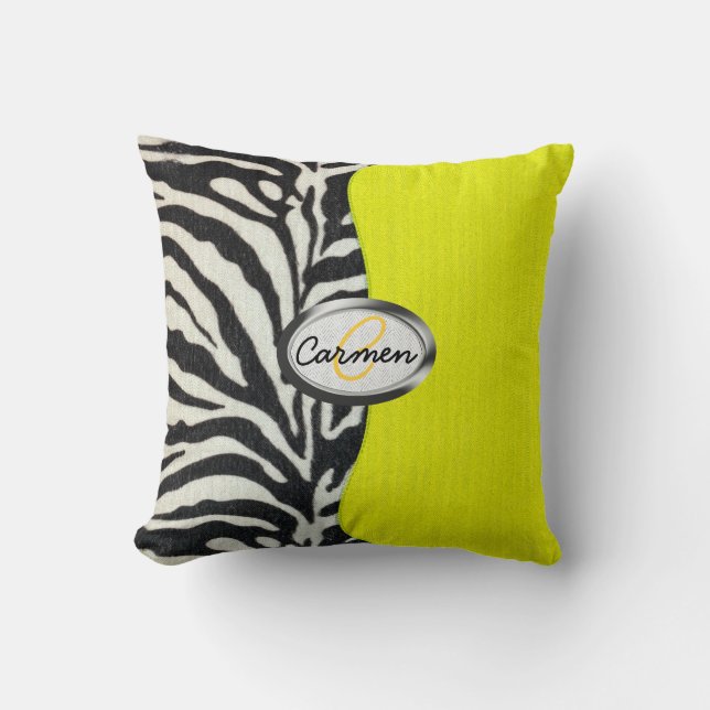 Almofada Imagem do impressão da zebra e do monograma (Frente)