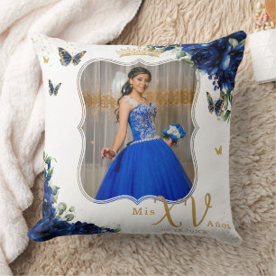 Almofada Imagem Floral Real Rosa Azul Quinceañera Memento