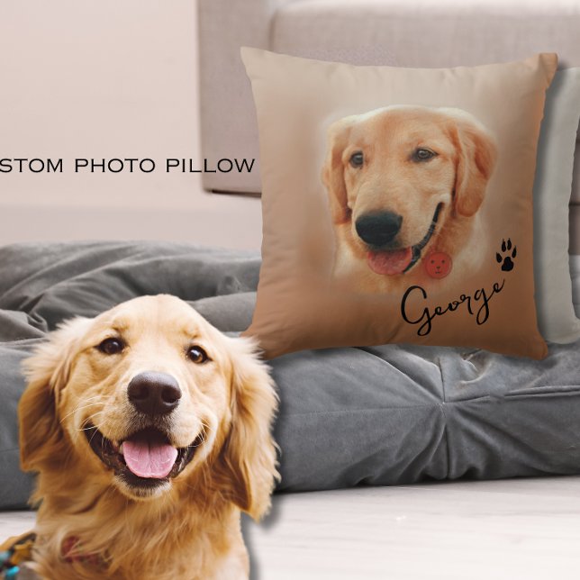 Almofada Imagem Personalizada de Cão Golden Retriever (Golden Retriever Custom Dog Photo Image Throw Pillow)