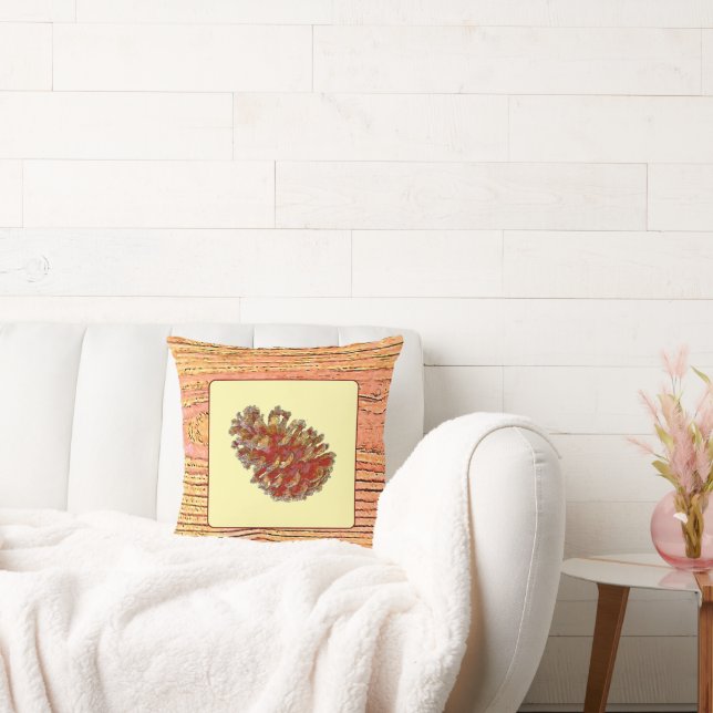 Almofada imitação da madeira e pinecona (Sofá)