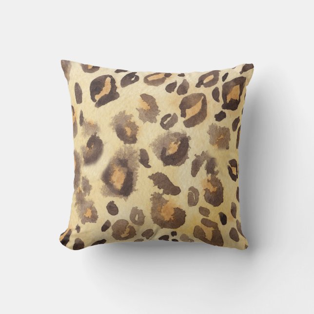 Almofada Imitação da pele do leopardo, abstrato de aquarela (Frente)