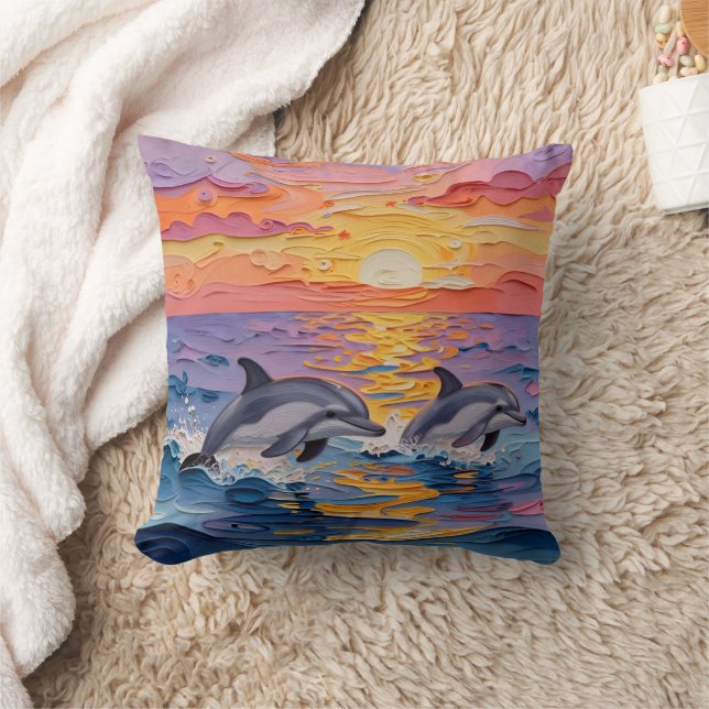 Almofada Impasto Dolphins and Ocean Waves   (Cobertor)